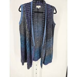 Ponsesa Women's Sleeveless Open Front Net Pattern Knee Length Cardigan Size L